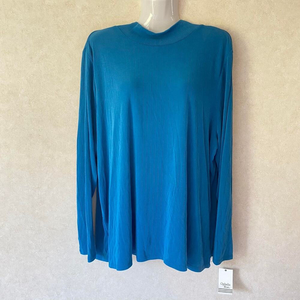 Ophelia Roe Women's Mock Neck Long Sleeve Top Blue,‎ Size 2X, NEW With Tags